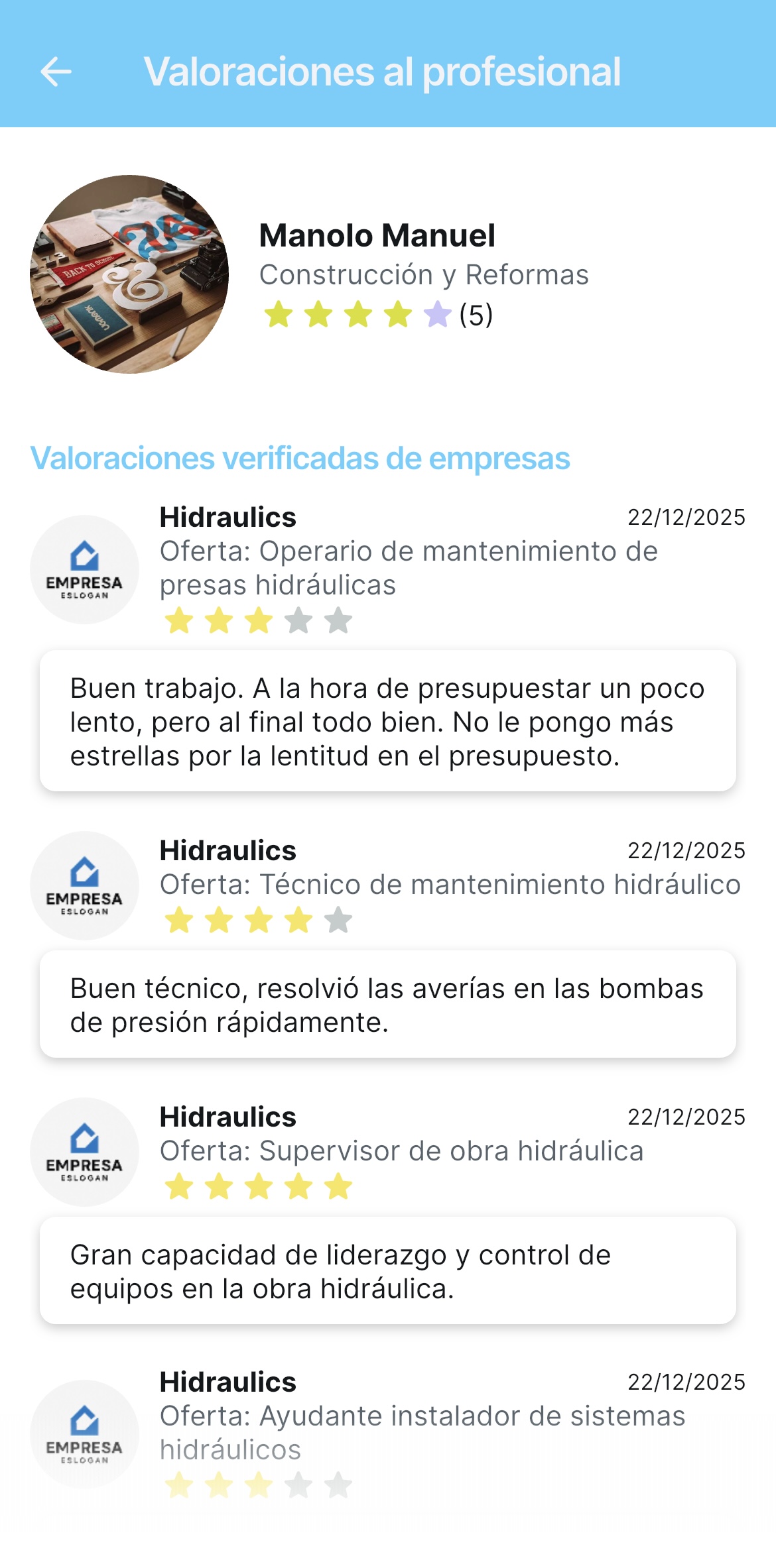 Sistema de valoraciones en ConectaPRO